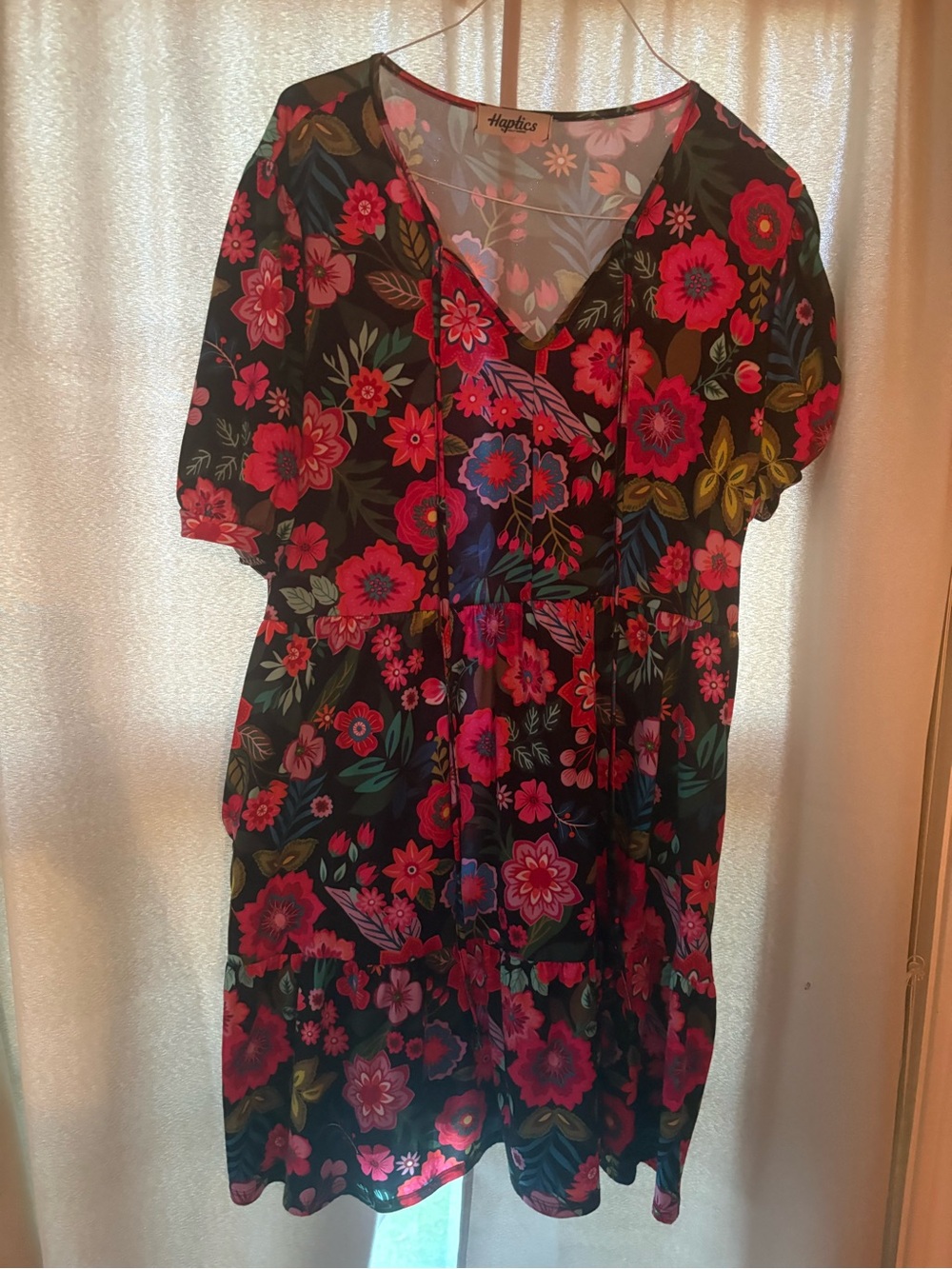 Haptics Black Midi Dress with Pink Floral Pattern